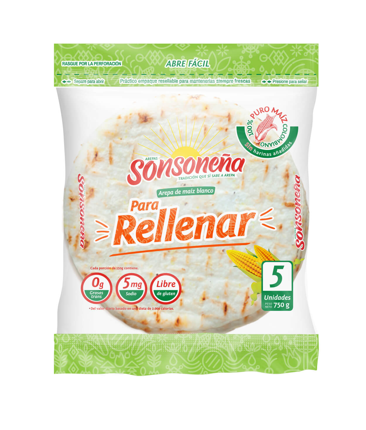 Arepa Blanca Pa' Rellenar - 5 Unidades - 750 gr - Arepas Sonsoneña