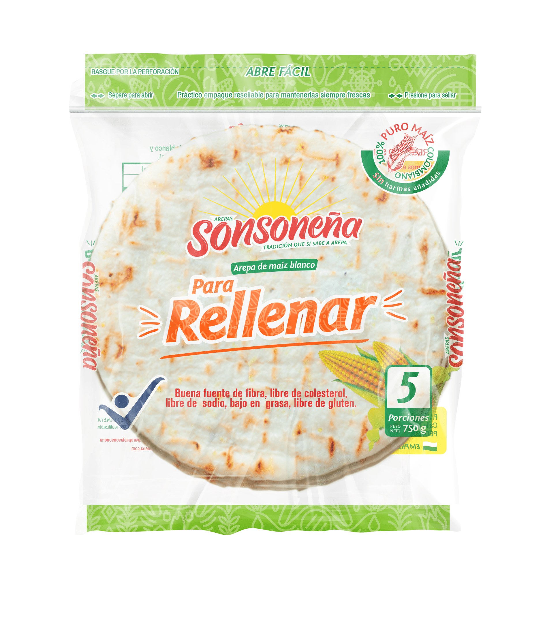 Arepa Blanca Pa' Rellenar - 5 Unidades - 750 gr - Arepas Sonsoneña